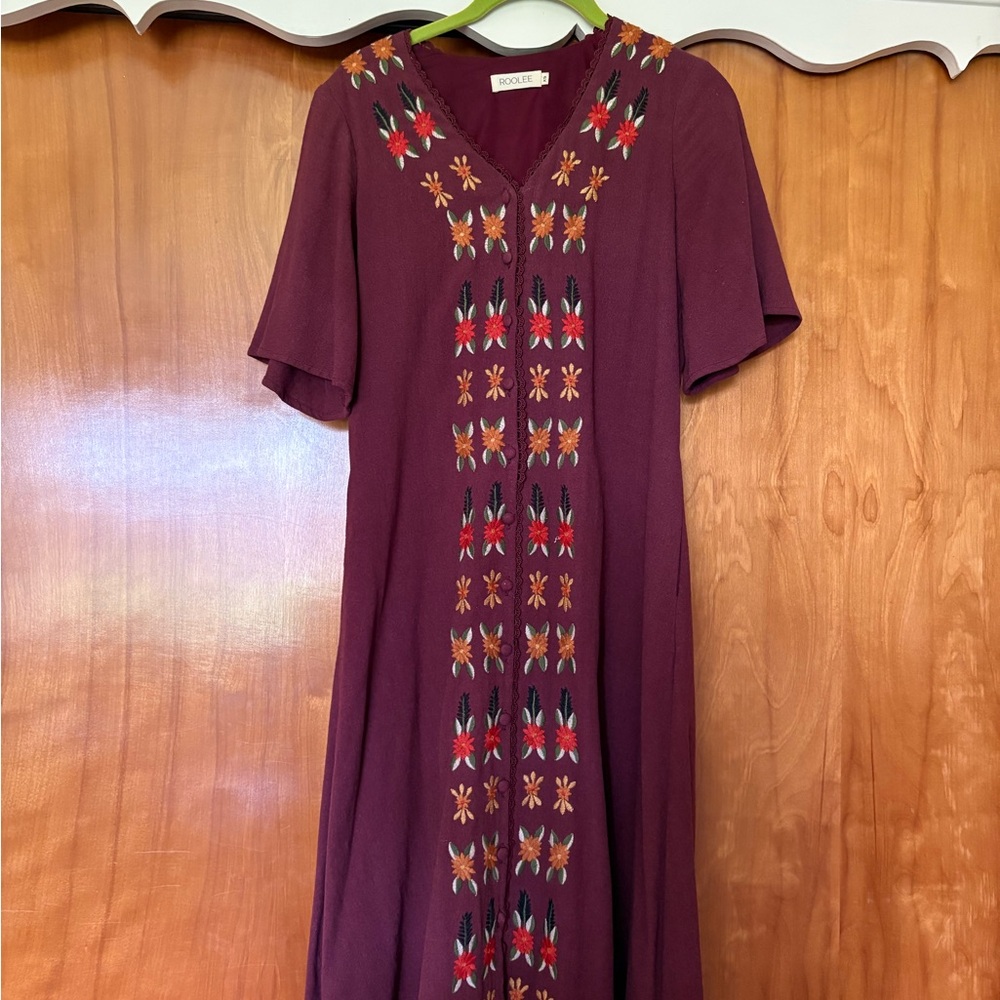 Roolee Plum Dress with Colorful Embroidery